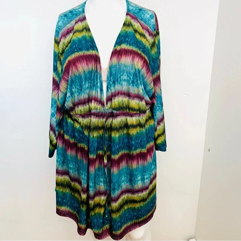 Womans Coverup 3X Tie Cinched Waist Lightweight Short Flare Sleeve Above‎ Knee